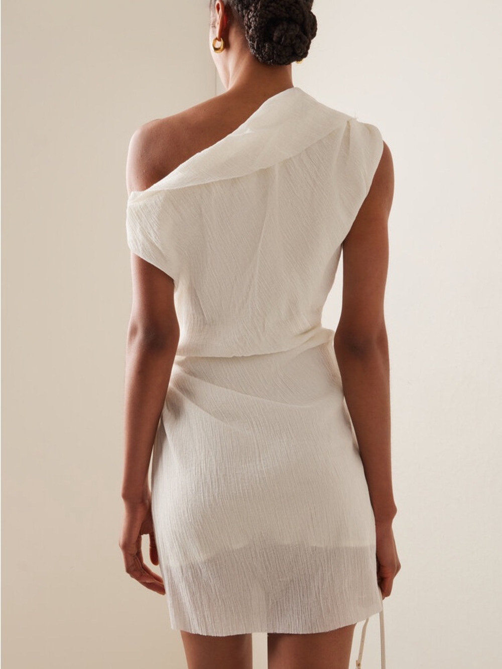 Anna Quan Dimitri draped crinkle cotton mini dress in shell - Picture 9 of 9
